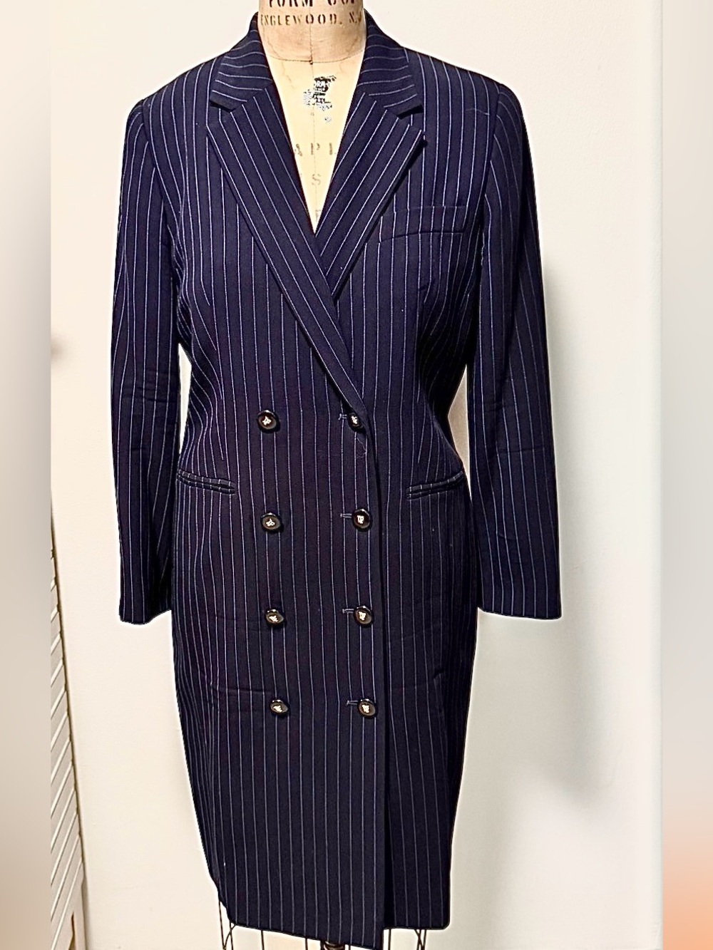 Louis Féraud Navy striped double breasted Pure wool blazer Dress sz 12